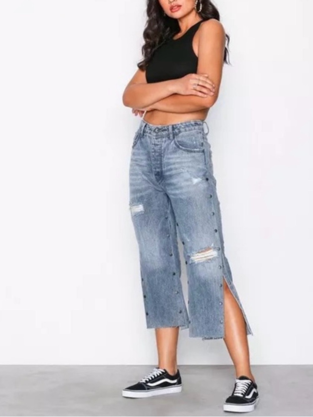 One Teaspoon Split Hooligans Studded Cropped Relaxed Jeans Blue 27 Like New
